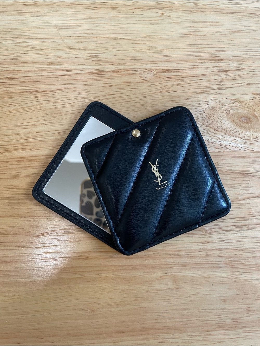 Yves Saint Laurent Beauty Black Quilted Compact Mirror with Gold YSL Logo GWP